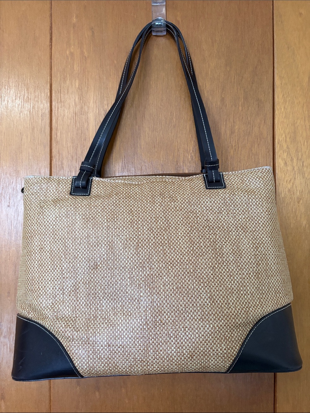 Kenneth Cole Reaction Tan Woven Tote with Brown Trim